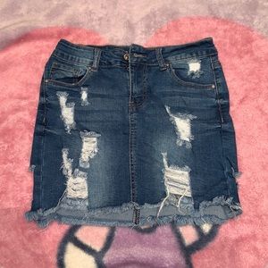 Forever 21 denim jean distressed mini skirt